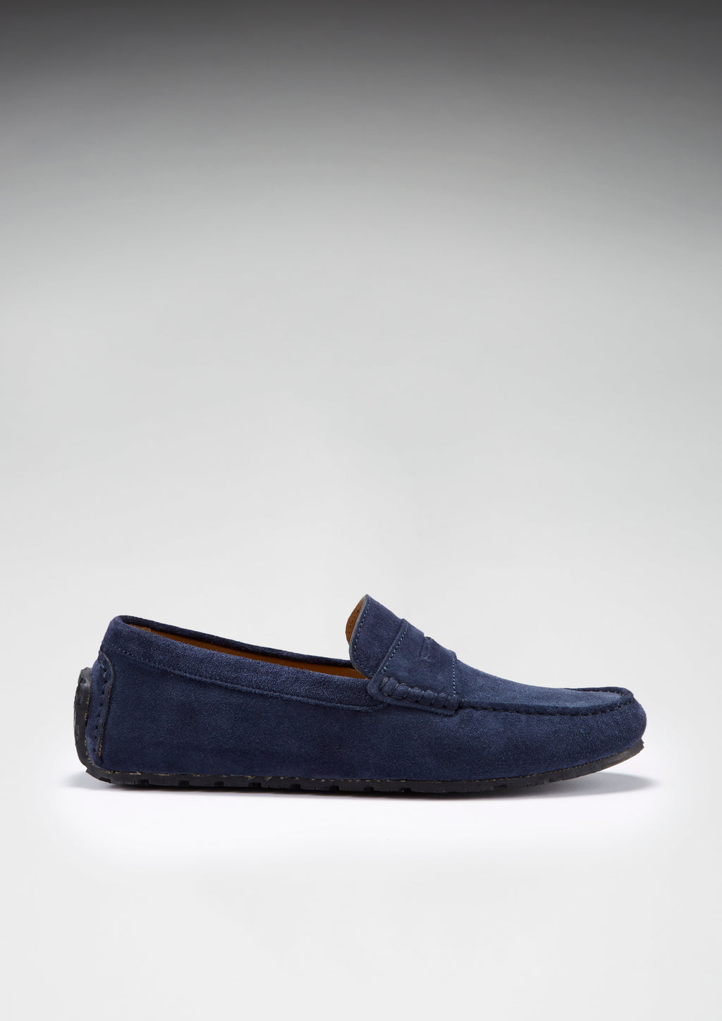 Navy Blue Suede Penny Driving Loafers