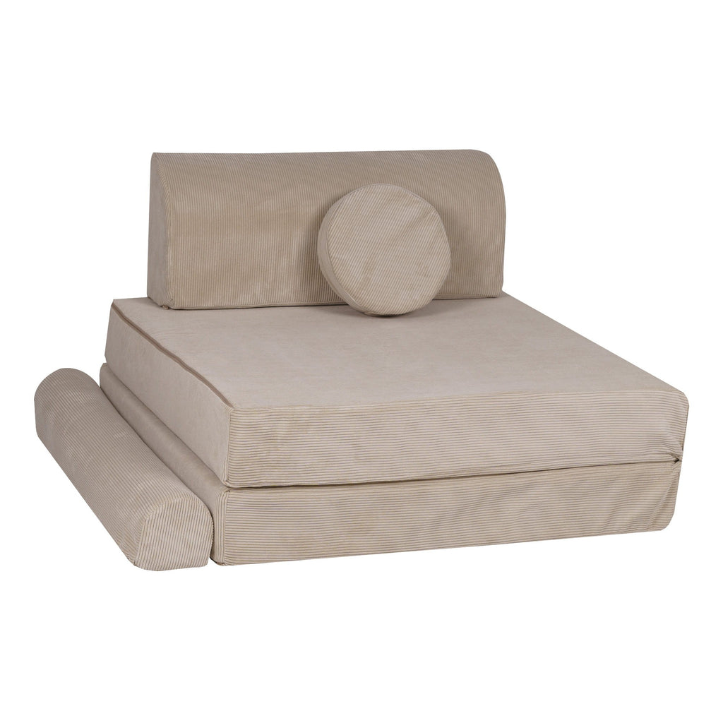 bold ecru corduroy kids sofa in a modern living room setting