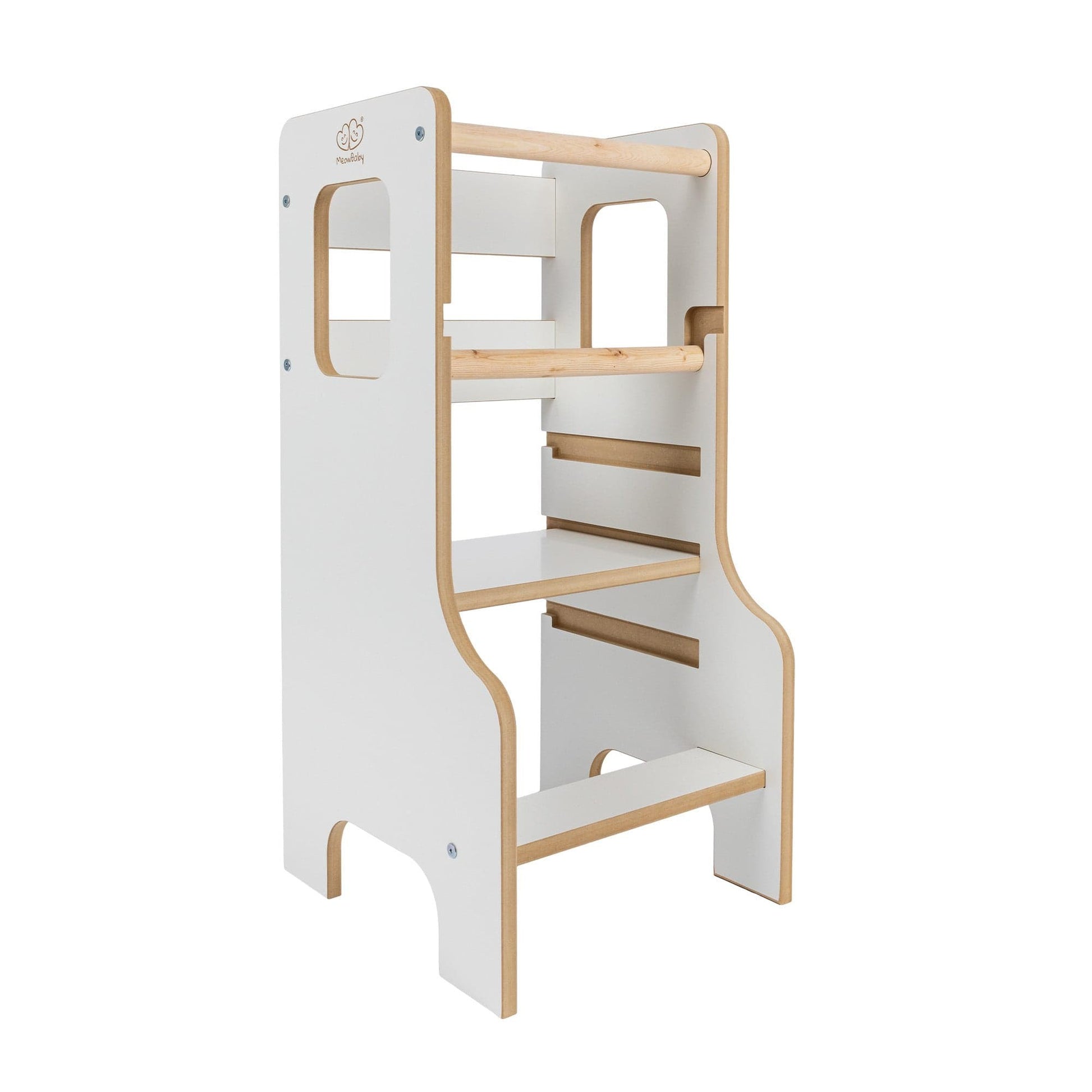a child's view from inside the sturdy mdf kitchen helper tower during a baking session