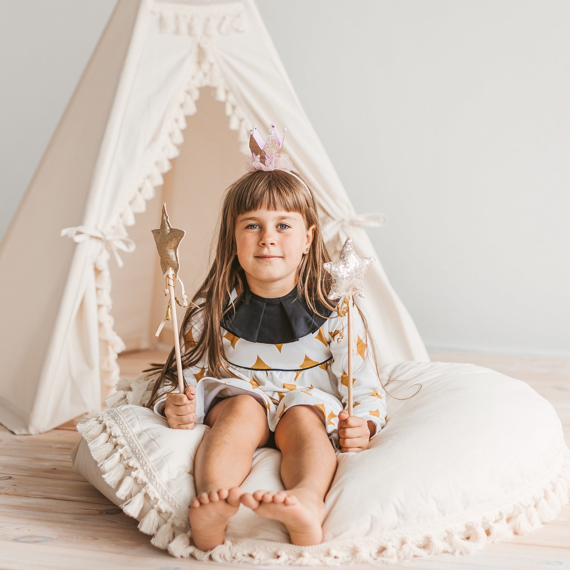 Large Floor Cushion with Tassels in Ecru