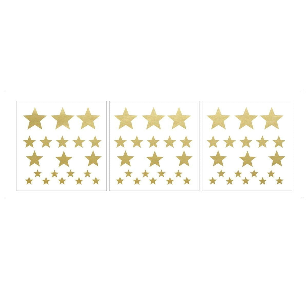 close-up of a gold star sticker being easily repositioned on a kids room wall