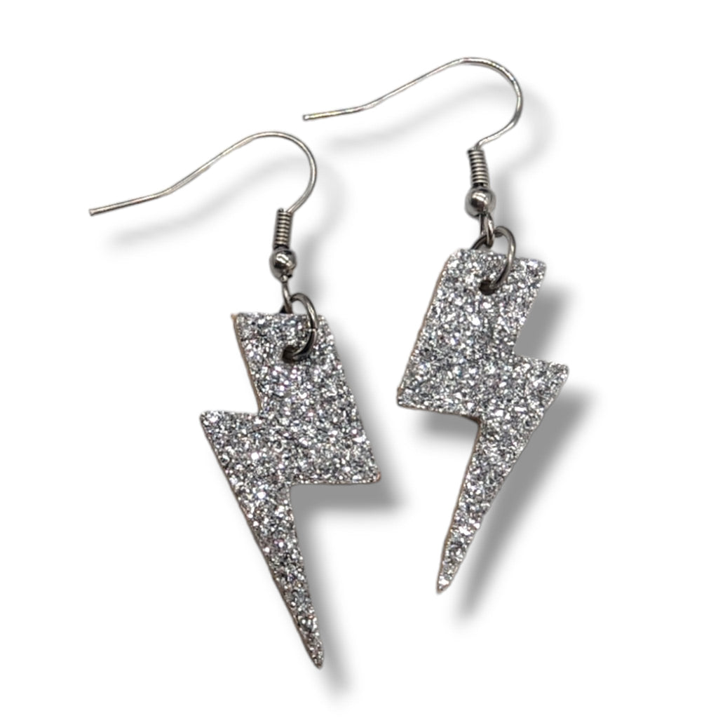 Mini Silver Glitter Lightning Bolt Earrings