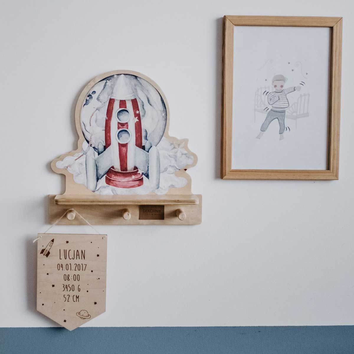 bold rocketship shelf with a vibrant dinosaur on bright plywood for kids room decor