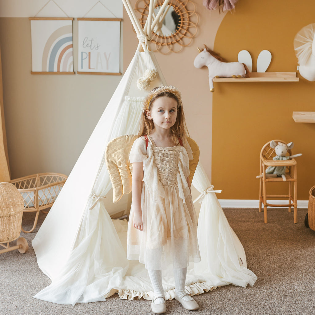 Fairy Kids Play Tent with Tulle in Ecru