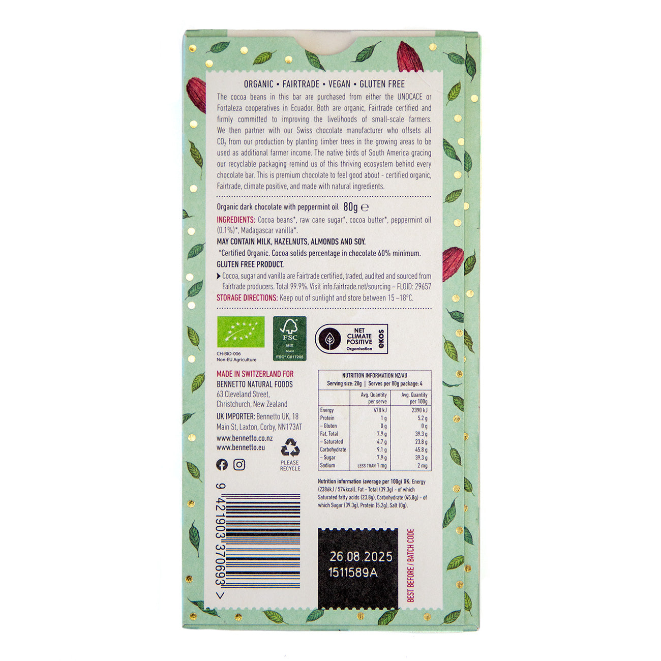 Dark Mint Organic Chocolate 60 Percent Cocoa