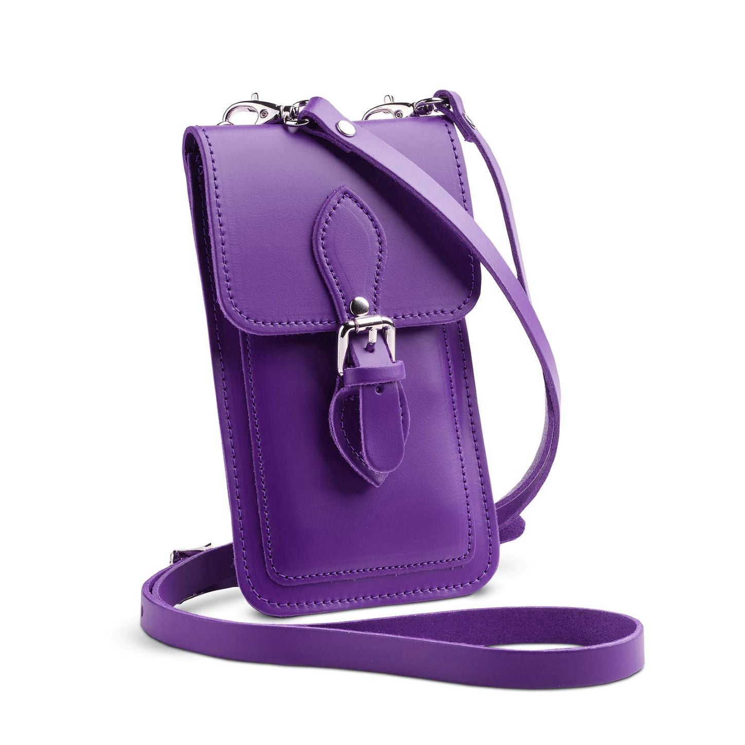 Handmade Leather Mobile Phone Pouch in Purple