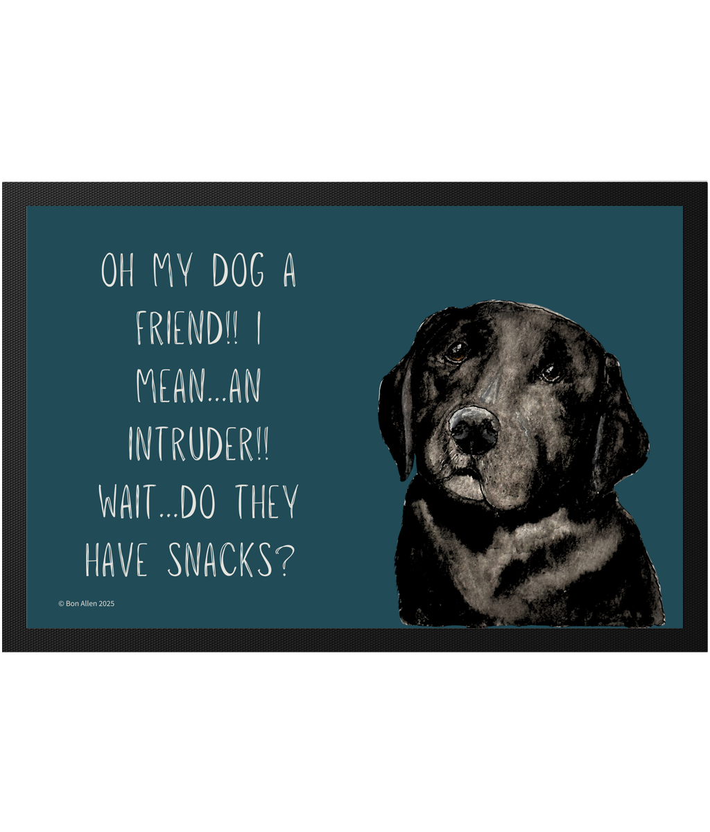 Black Labrador Welcome Mat Friend or Intruder or Snack Delivery
