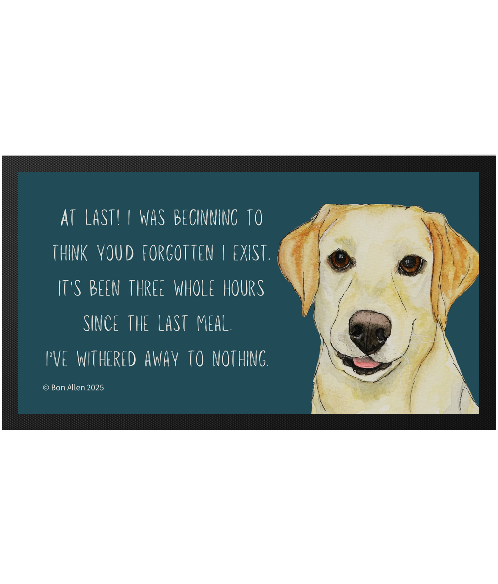 Yellow Labrador Pet Bowl Mat Starving Since Breakfast