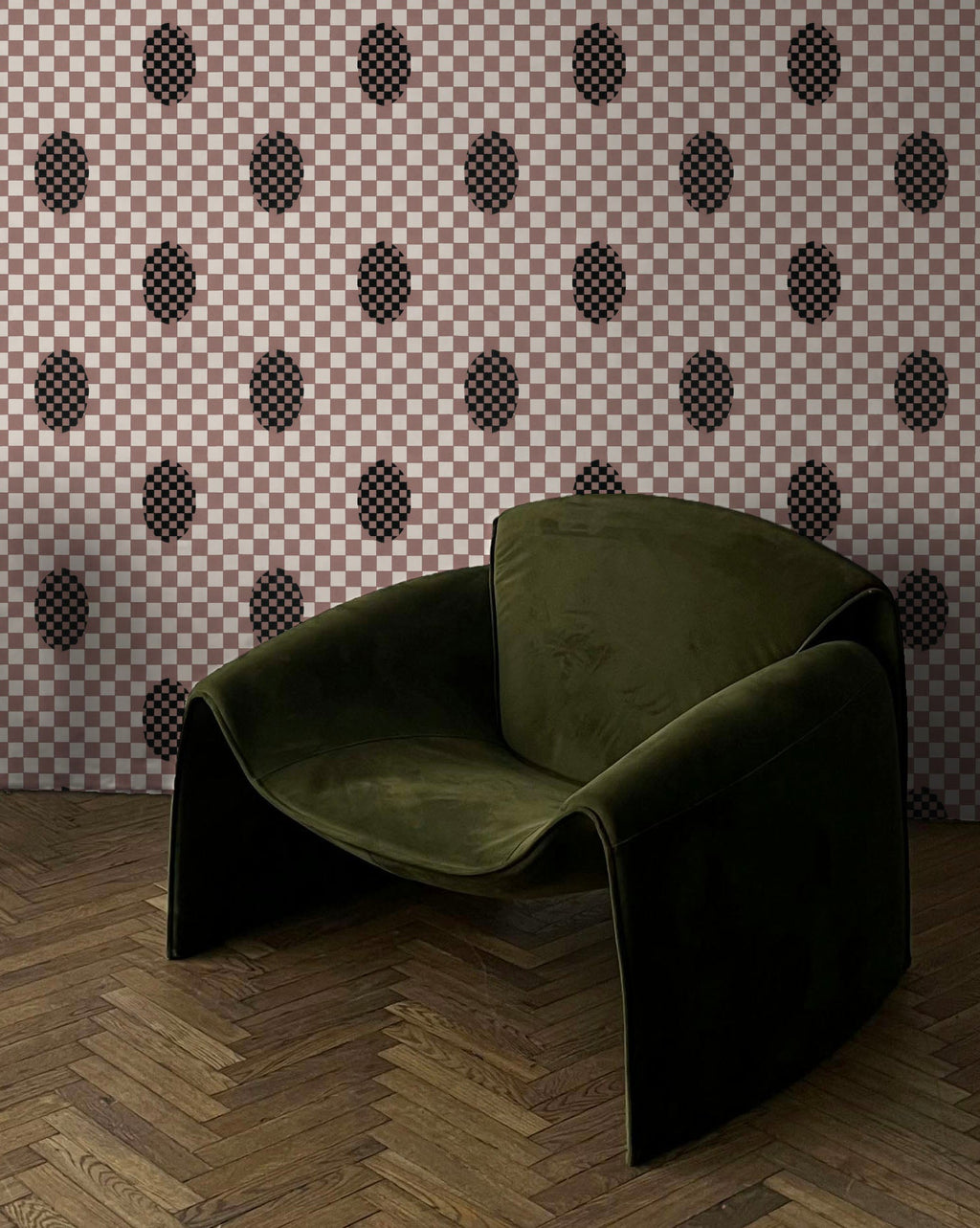 Deco Checkers Wallpaper in Toasted Coco