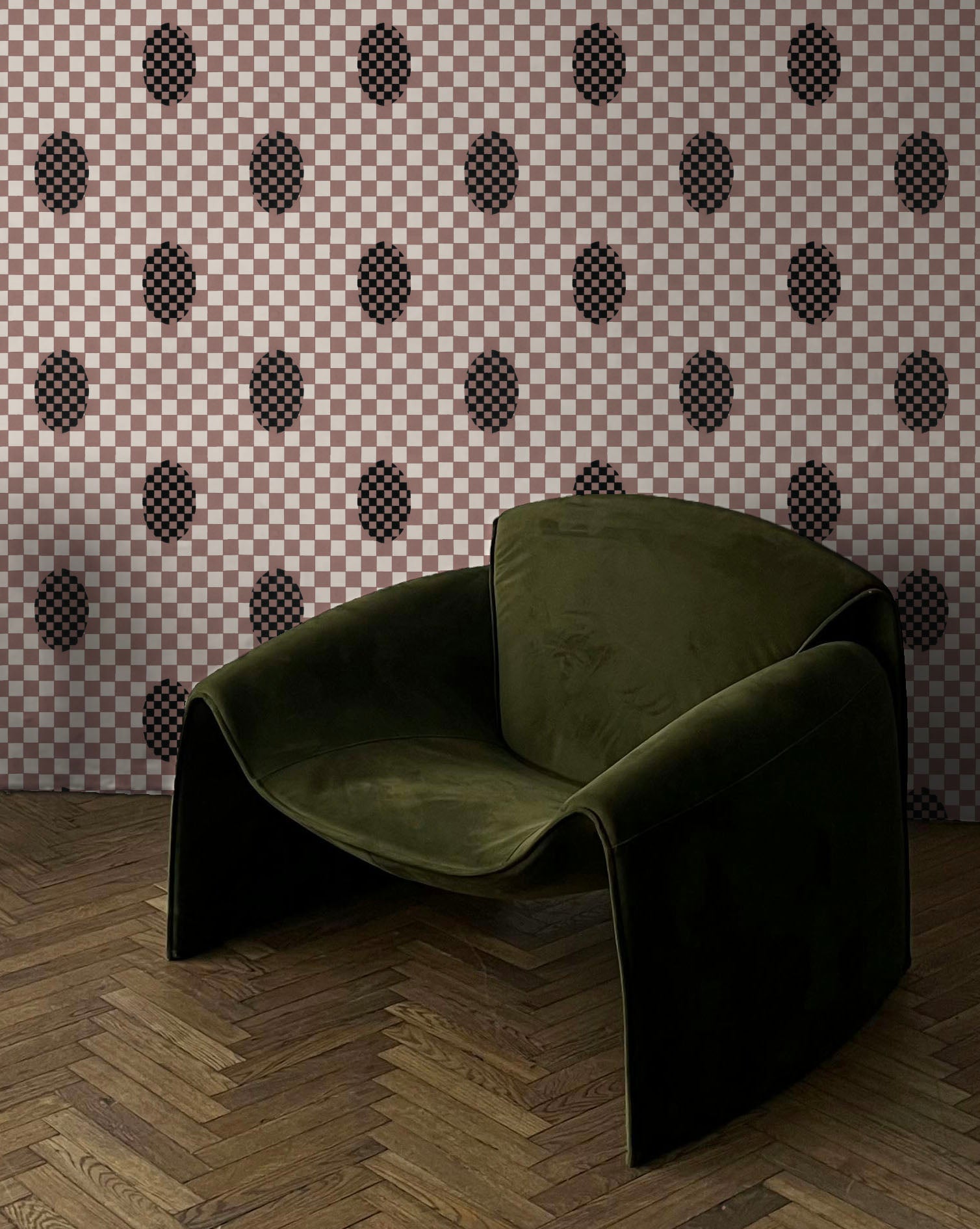 Deco Checkers Wallpaper in Toasted Coco