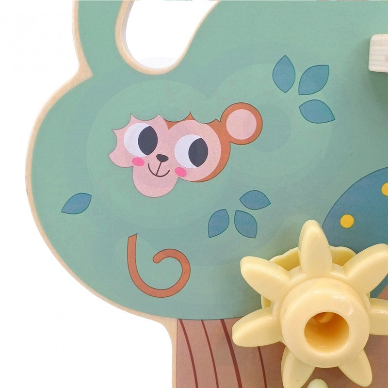 montessori activity tree with spinning gears and bead maze for toddler skill development