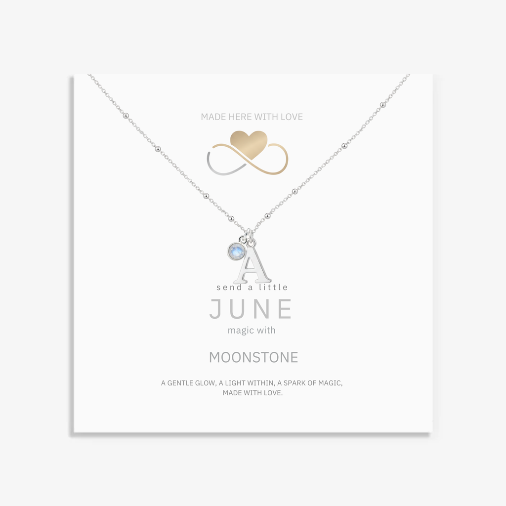 June Birthstone Necklace with Initial Charm Moonstone