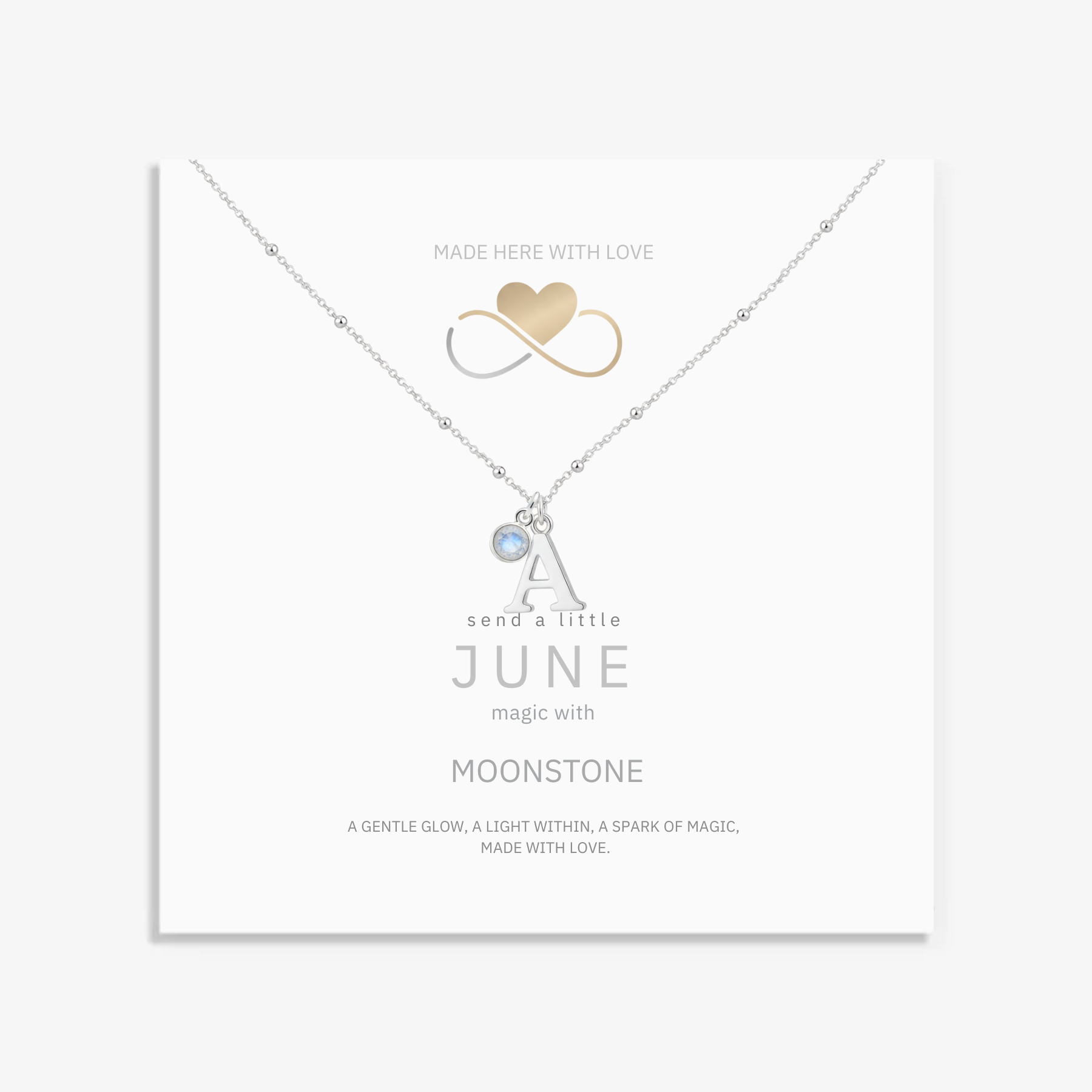 June Birthstone Necklace with Initial Charm Moonstone