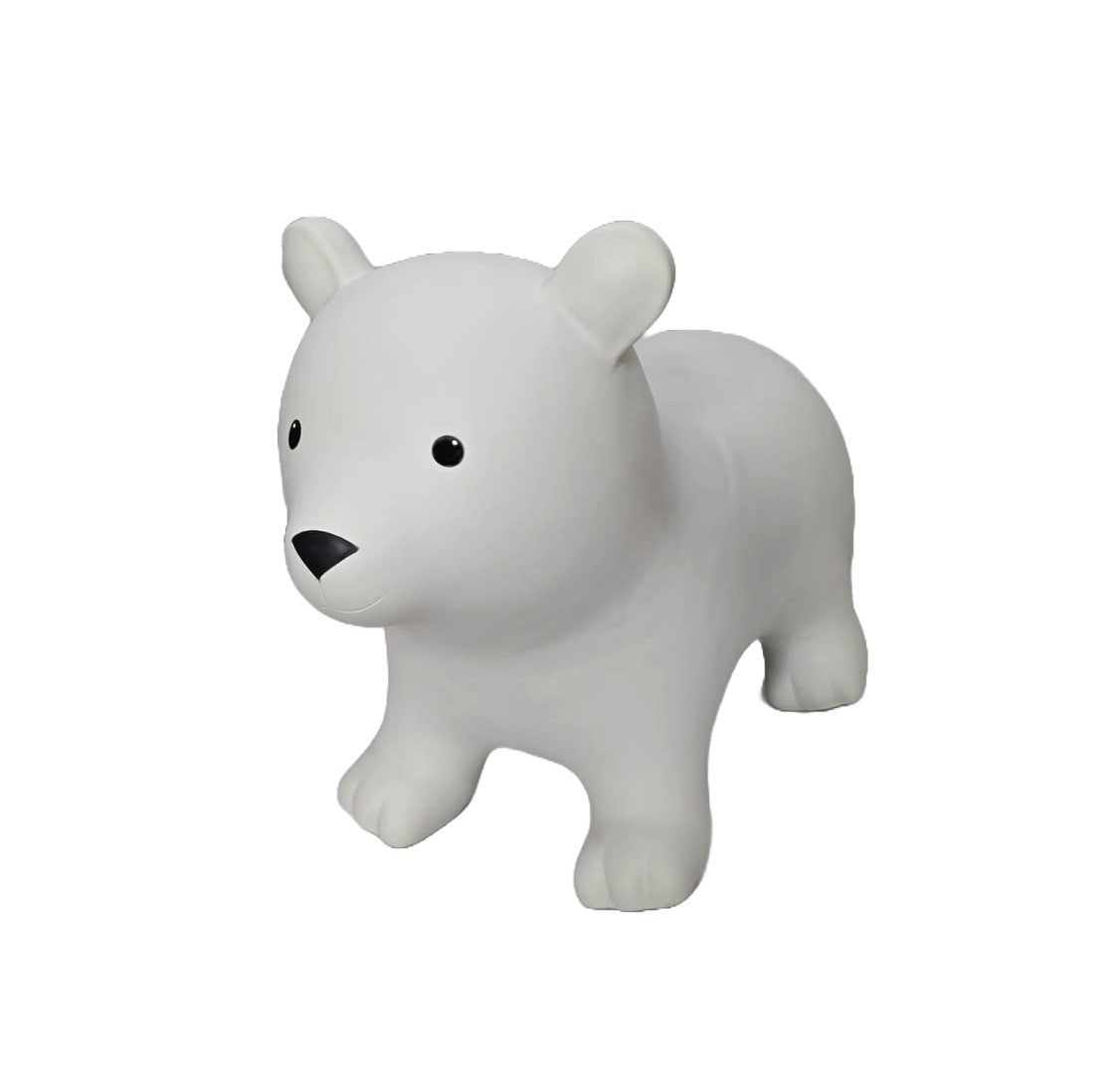 a bold close-up of the grey bear bouncer on a vibrant play mat, showcasing its durable non-slip surface