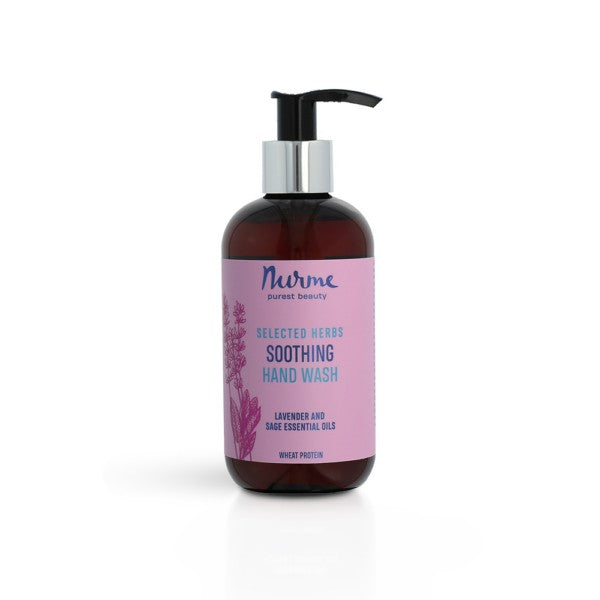 practical view of nurme lavender gift set with pump bottles on a bathroom counter