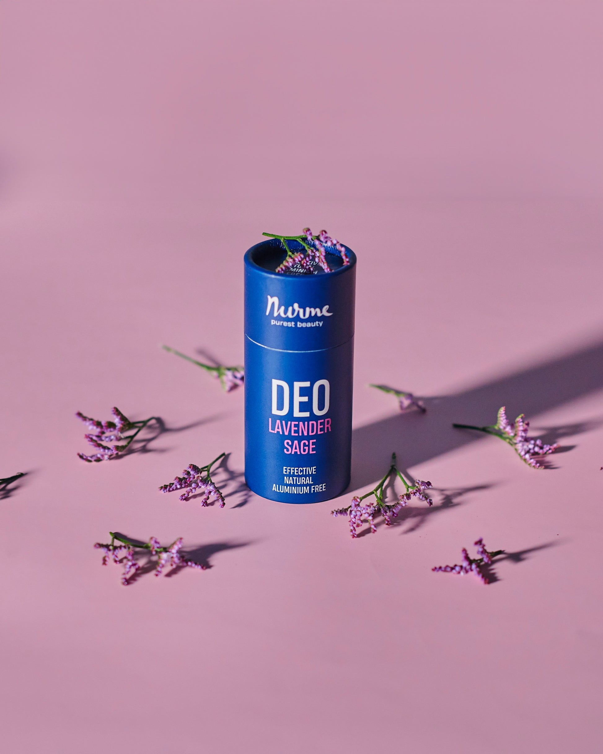 elegant natural lavender sage deodorant in soft morning light on a minimalist marble surface