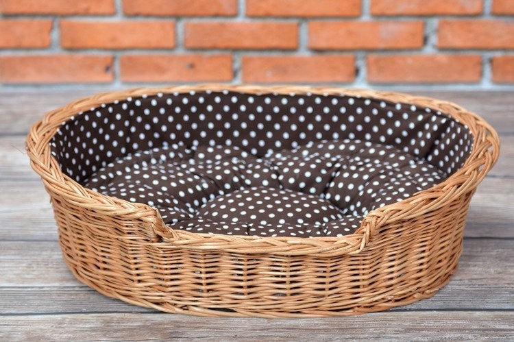 Natural Wicker Dog Bed Poppy With Cushion, 75x57 cm
