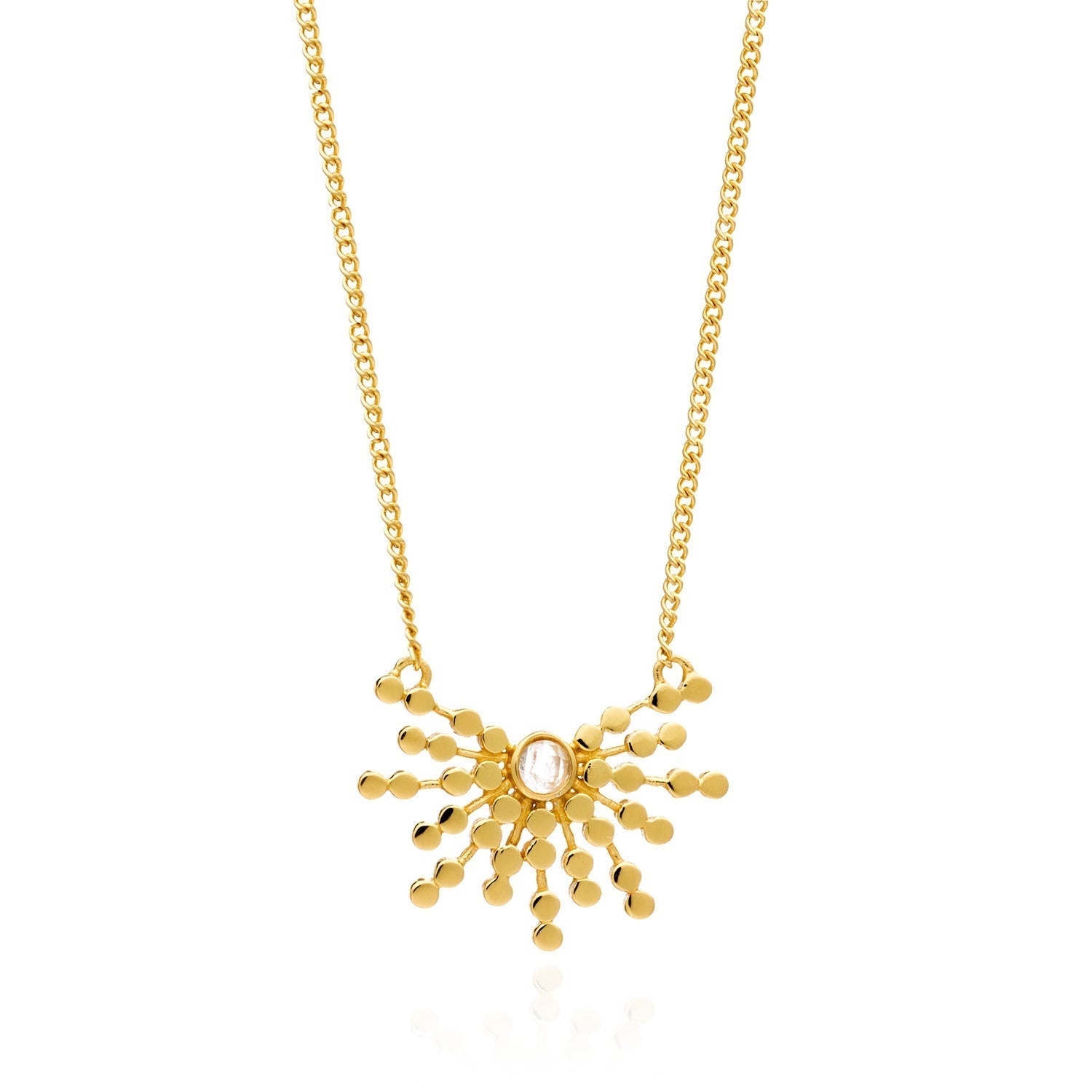 Rose Quartz Radiating Bead Pendant Necklace in Gold