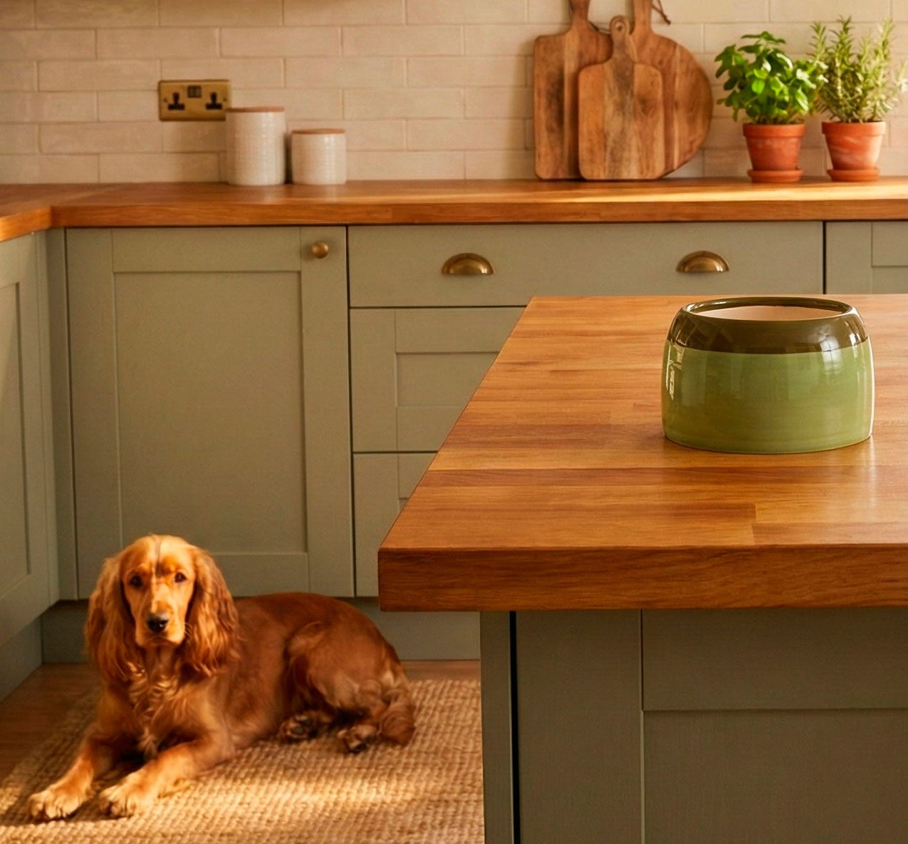 Personalised Ear-Free Cocker Spaniel Dog Bowl – Handmade Ceramic Bowl