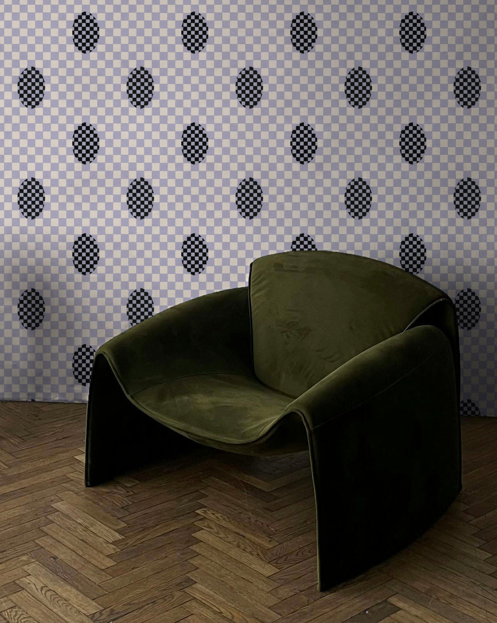 Deco Checkers Violet Veil Wallpaper
