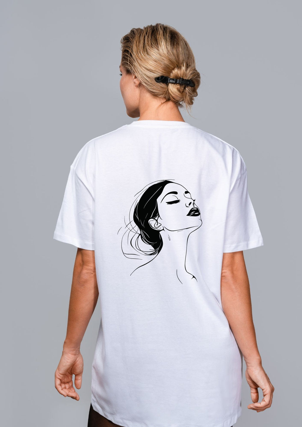a bold close-up of the no drama please organic cotton t-shirt in black