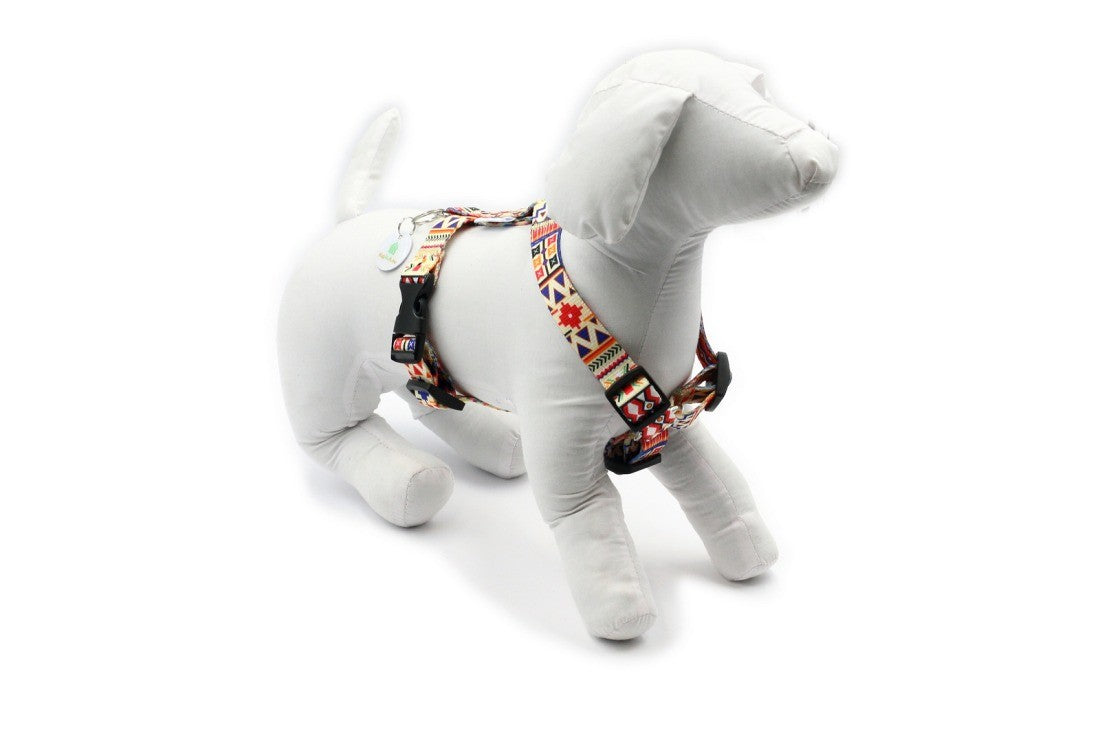 boho nylon dog harness with durable nickel-plated fittings and quick-release buckle for secure walks