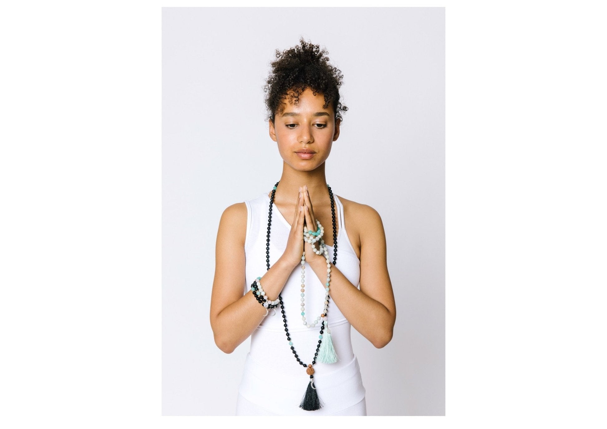 Nyx 108 Mala Necklace with Black Obsidian, Onyx and Blue Quartz