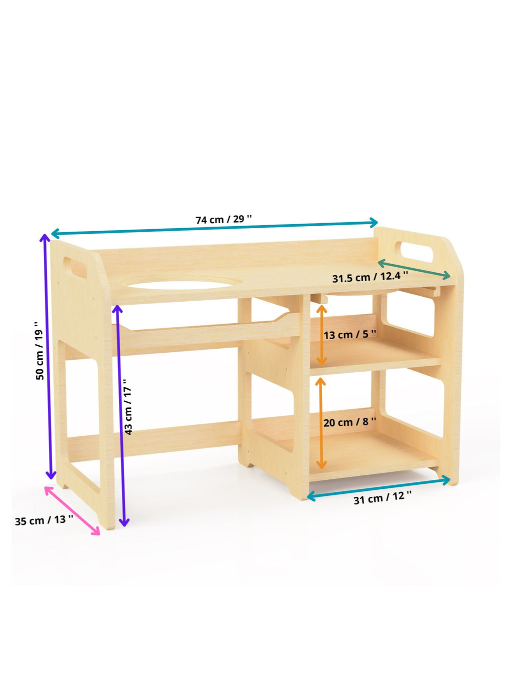 montessori wooden washbasin for toddlers in a bright, minimalist playroom setting