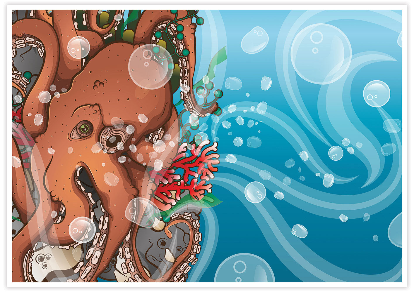 Octopus Waves Sea Creature Print