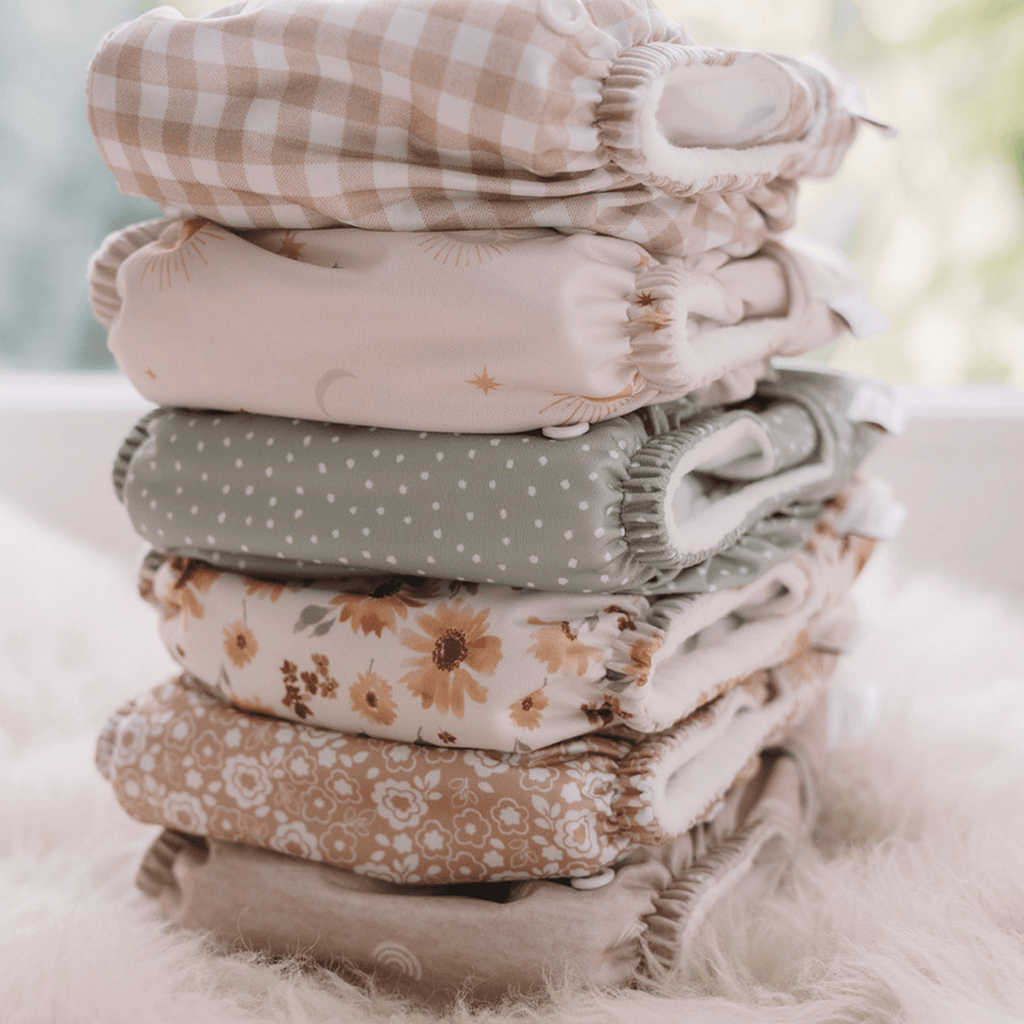 One Size Reusable Cloth Nappy in Gingham Taupe
