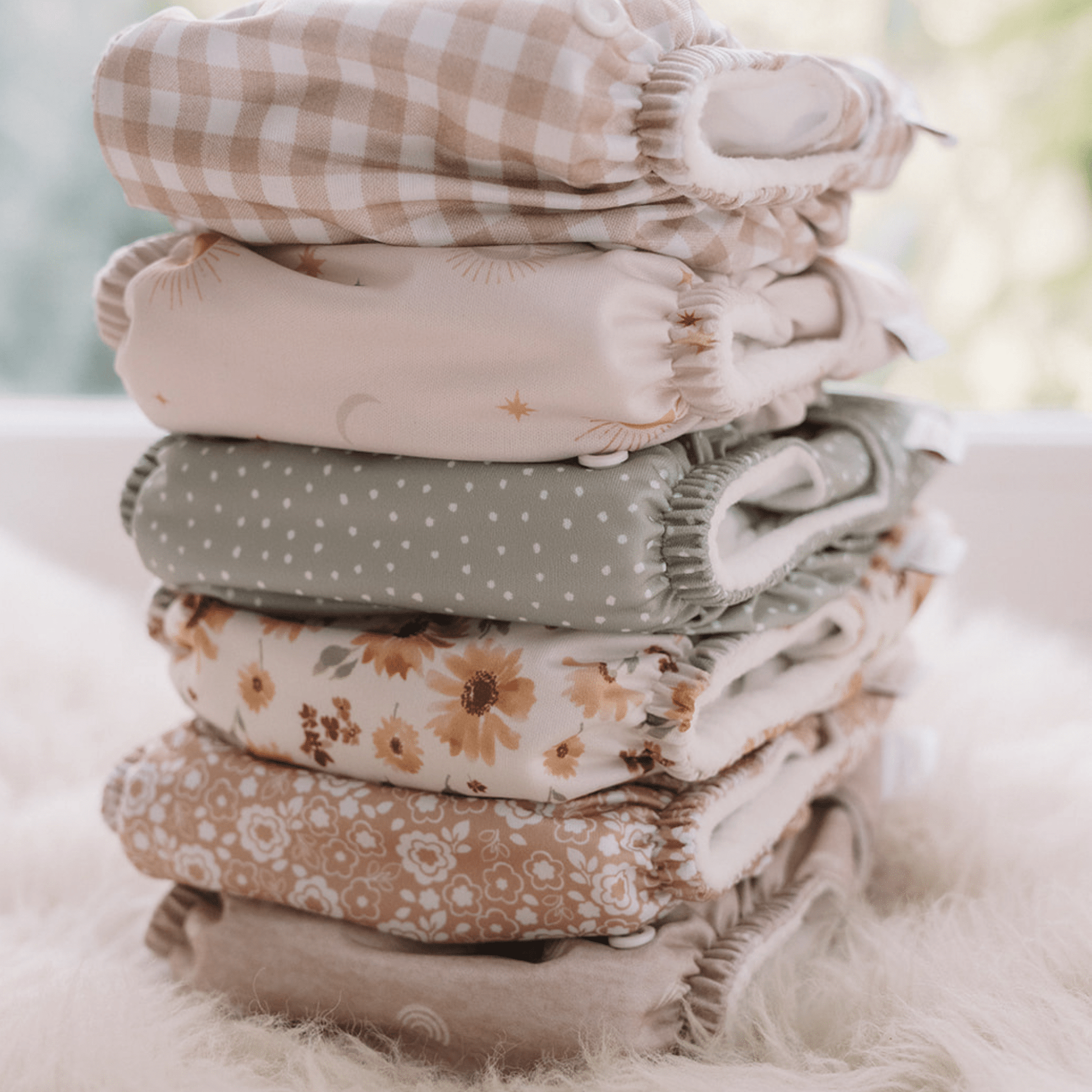 One Size Reusable Cloth Nappy in Gingham Taupe