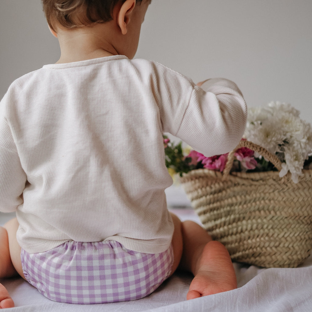 Lilac Gingham One Size Reusable Cloth Nappy