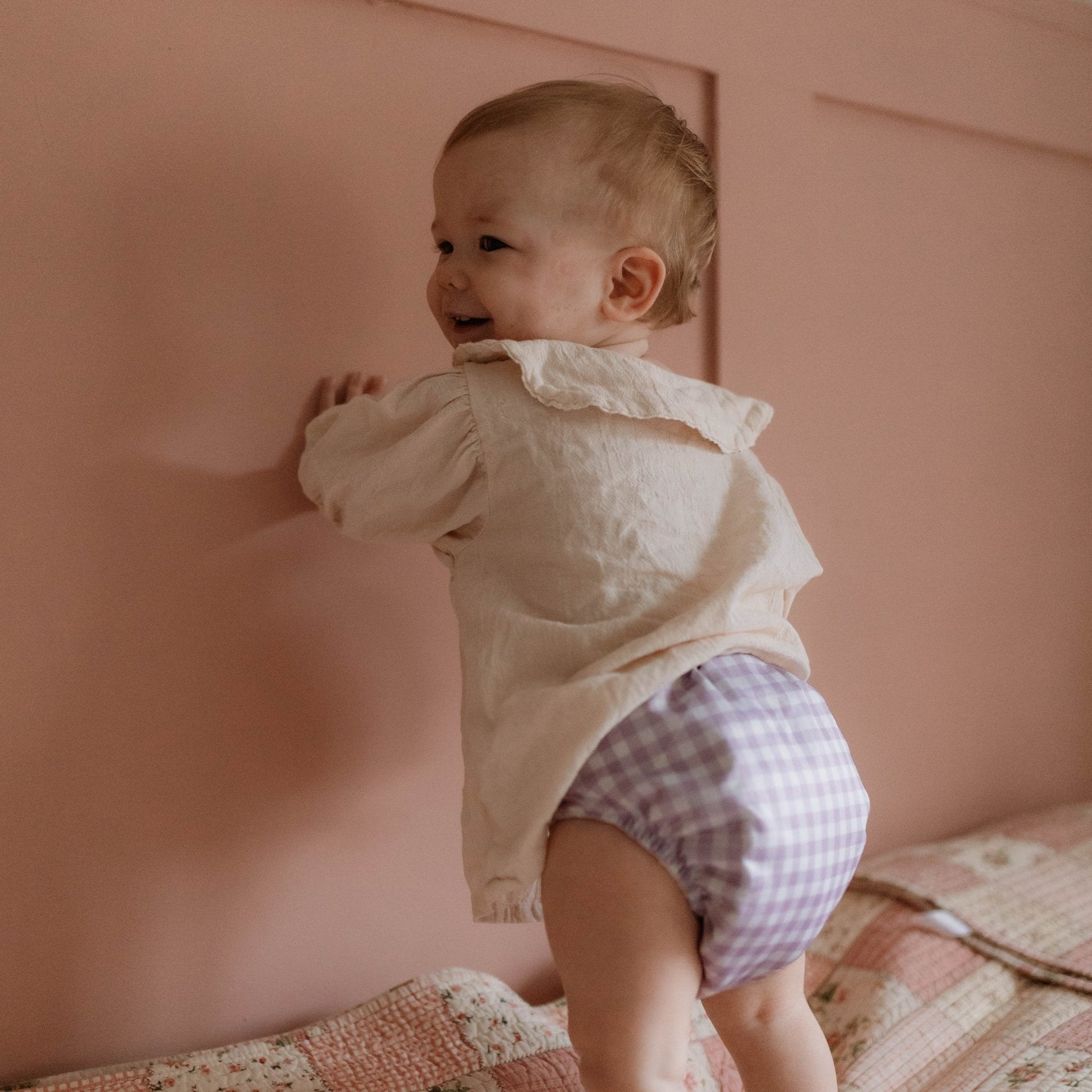 Lilac Gingham One Size Reusable Cloth Nappy