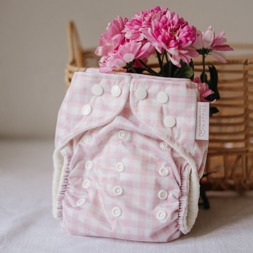 One Size Rose Gingham Reusable Cloth Nappy Baby to Potty