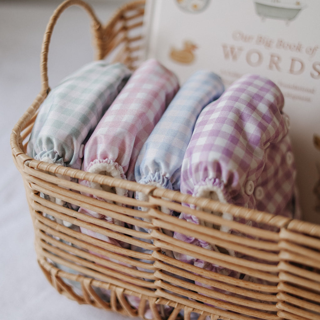 Lilac Gingham One Size Reusable Cloth Nappy