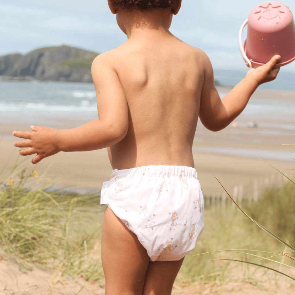 One Size Baby to Toddler Reusable Swim Nappy in Seahorse Snuggles