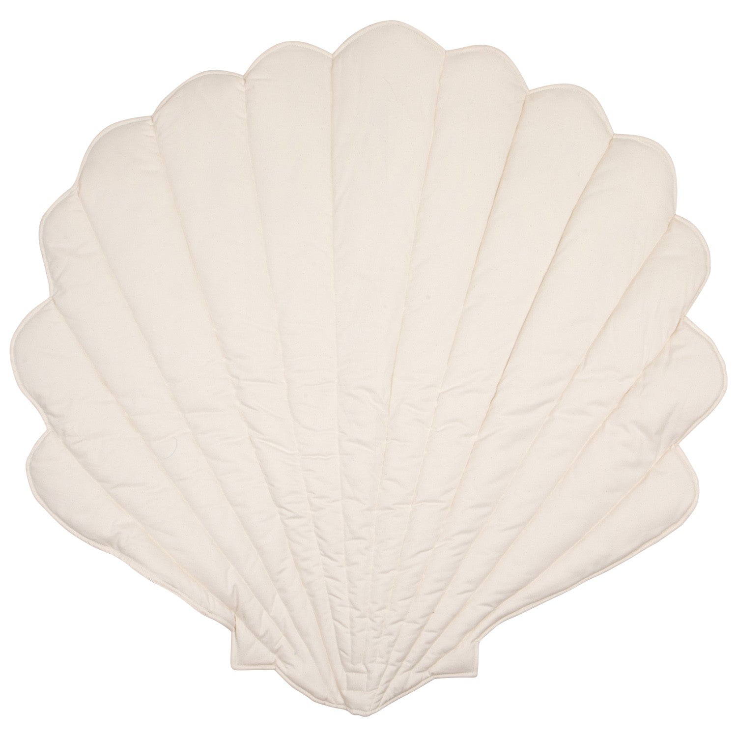 folded beige ginkgo leaf playmat showing its 3cm plush thickness and double-sided design
