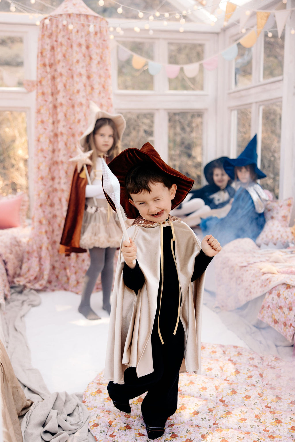 soft mint organic cotton canopy draped gently over a child's bed, creating a cozy spring garden retreat