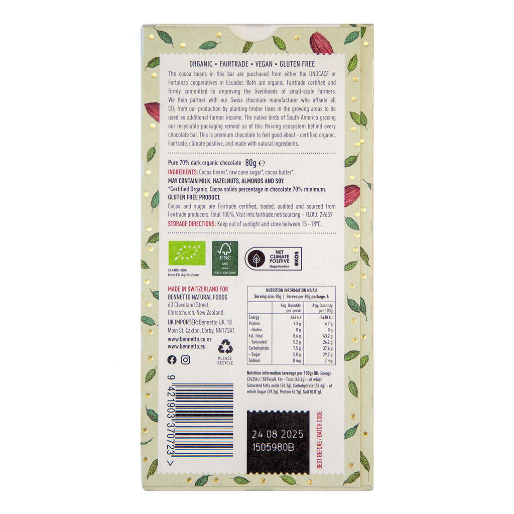 70 Percent Organic Dark Chocolate Bar