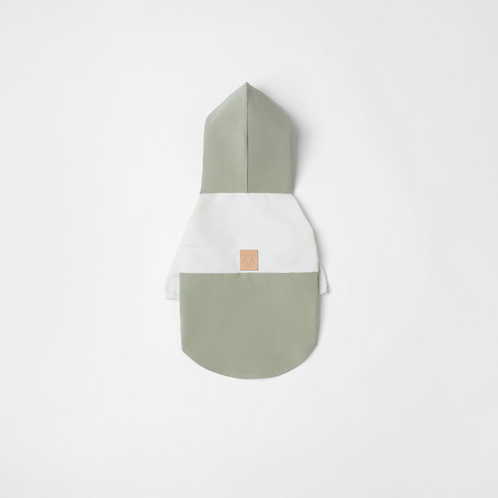 Thin Coat Water Resistant Green and White with Hoodie
