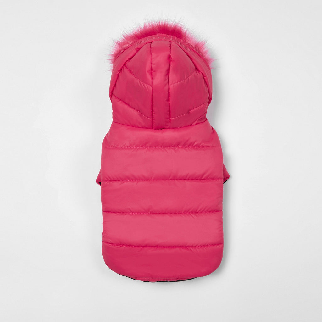 Faux Fur Zip Up Puffer Ski Jacket with Hood