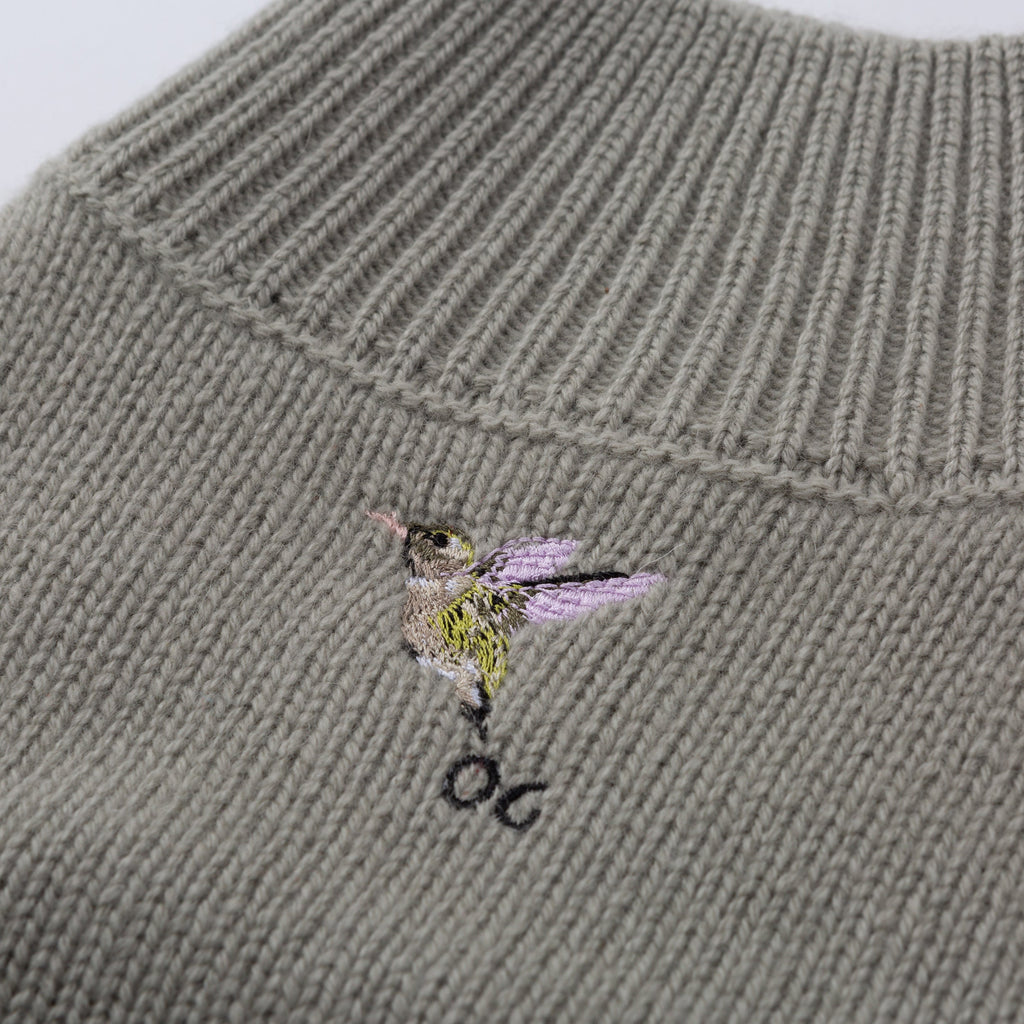 Turtleneck Long Sleeve Jumper with Embroidered Bird