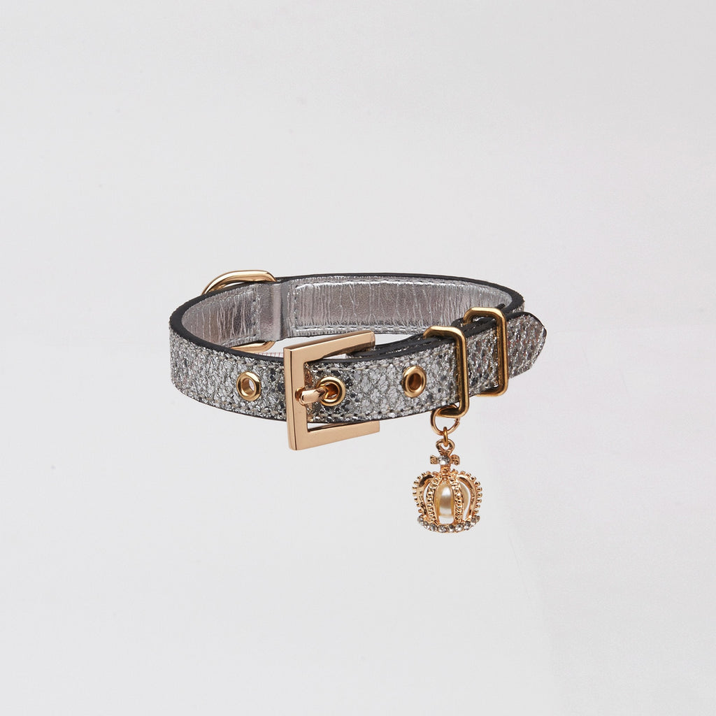 Silver Glitter Collar with Crown