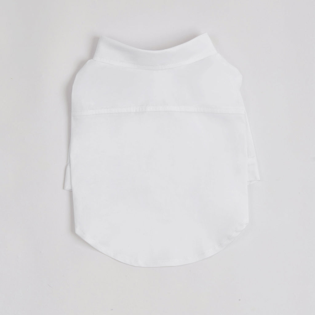 White Pleated Shirt with Black Buttons