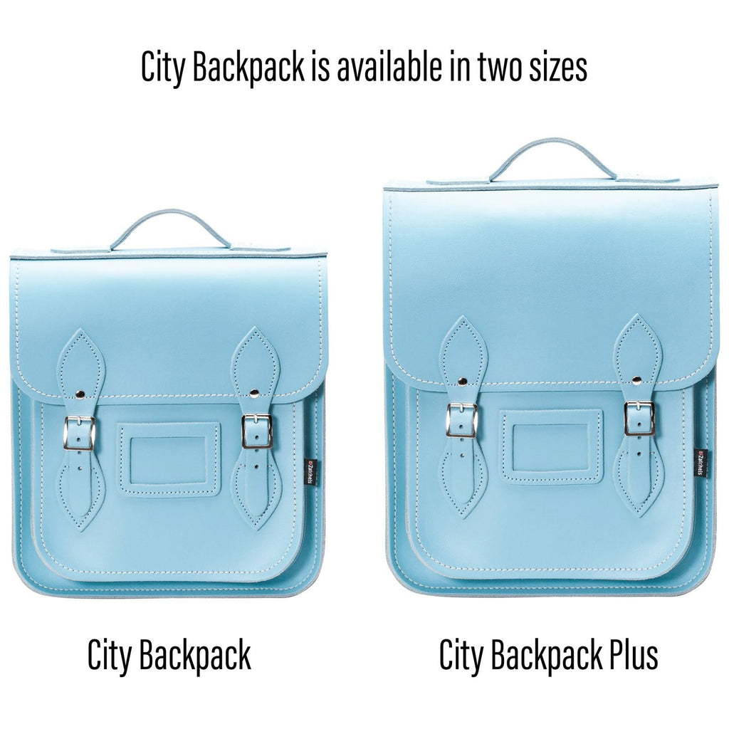 Handmade Leather City Backpack in Pastel Baby Blue