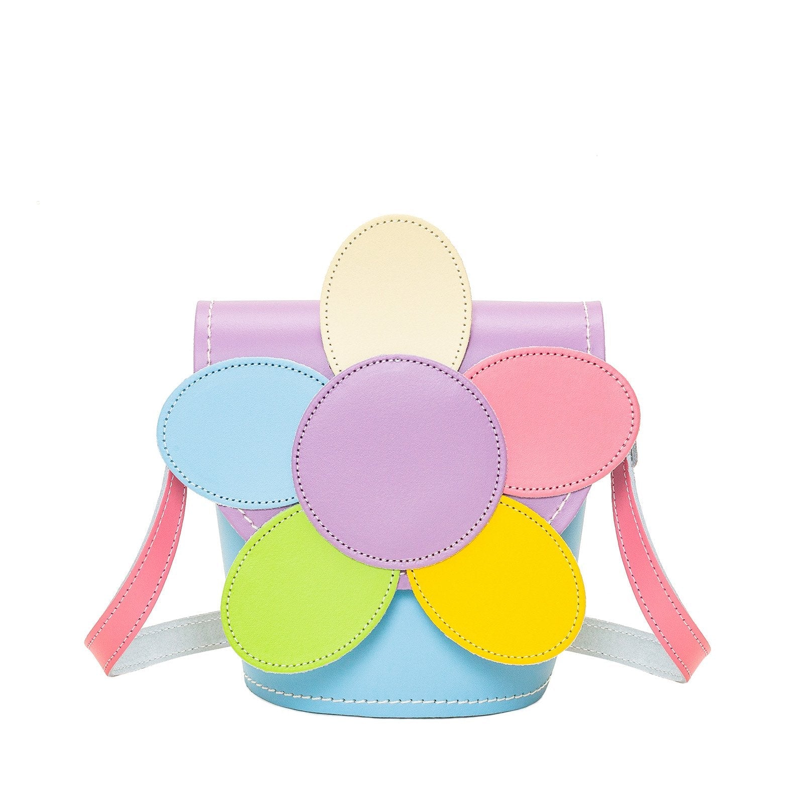 Handmade Leather Daisy Barrel Bag in Pastel Kaleidoscope