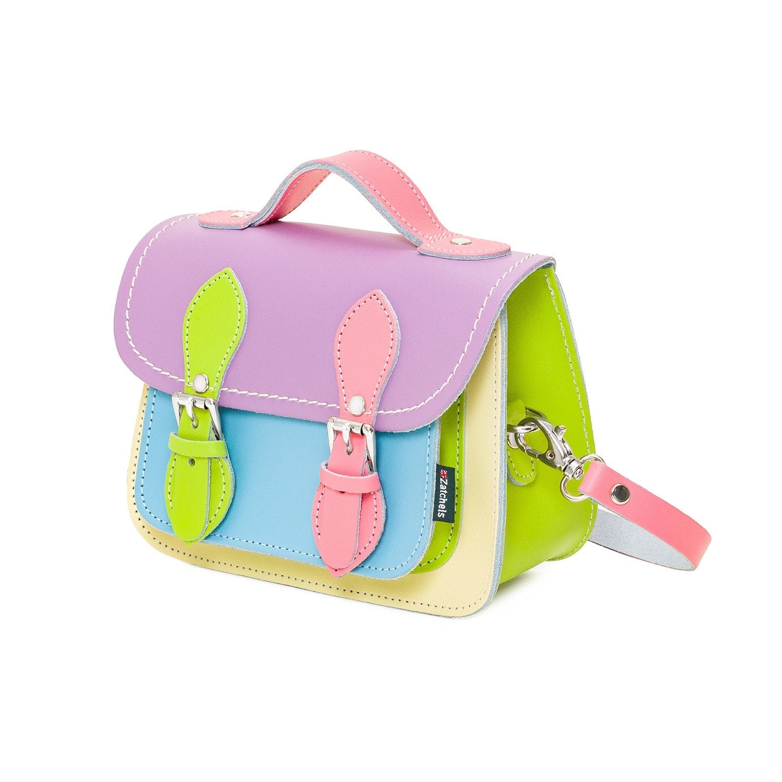 Handmade Leather Micro Satchel in Pastel Kaleidoscope