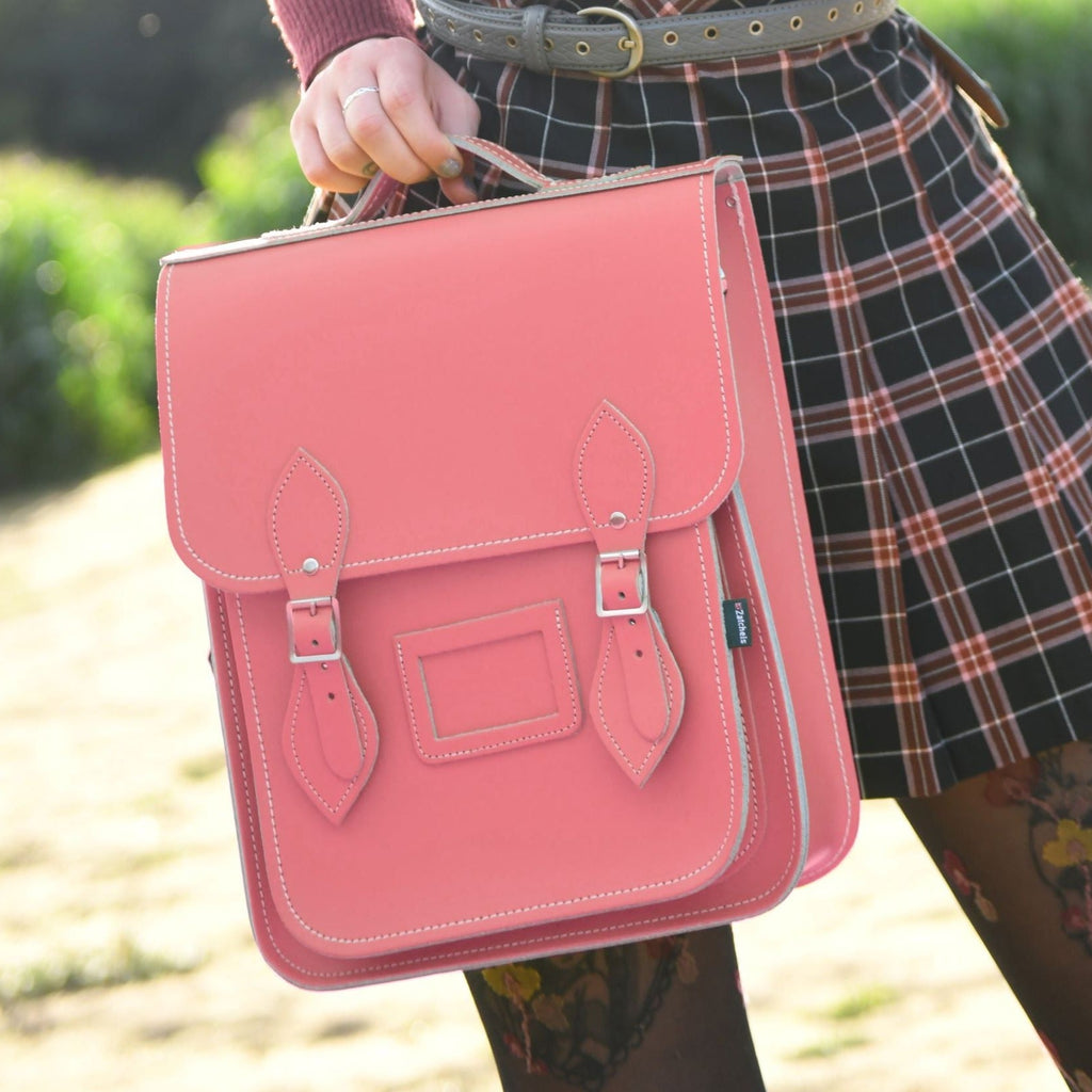 Handmade Leather City Backpack in Pastel Pink