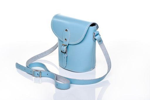 Handmade Leather Barrel Bag in Pastel Baby Blue