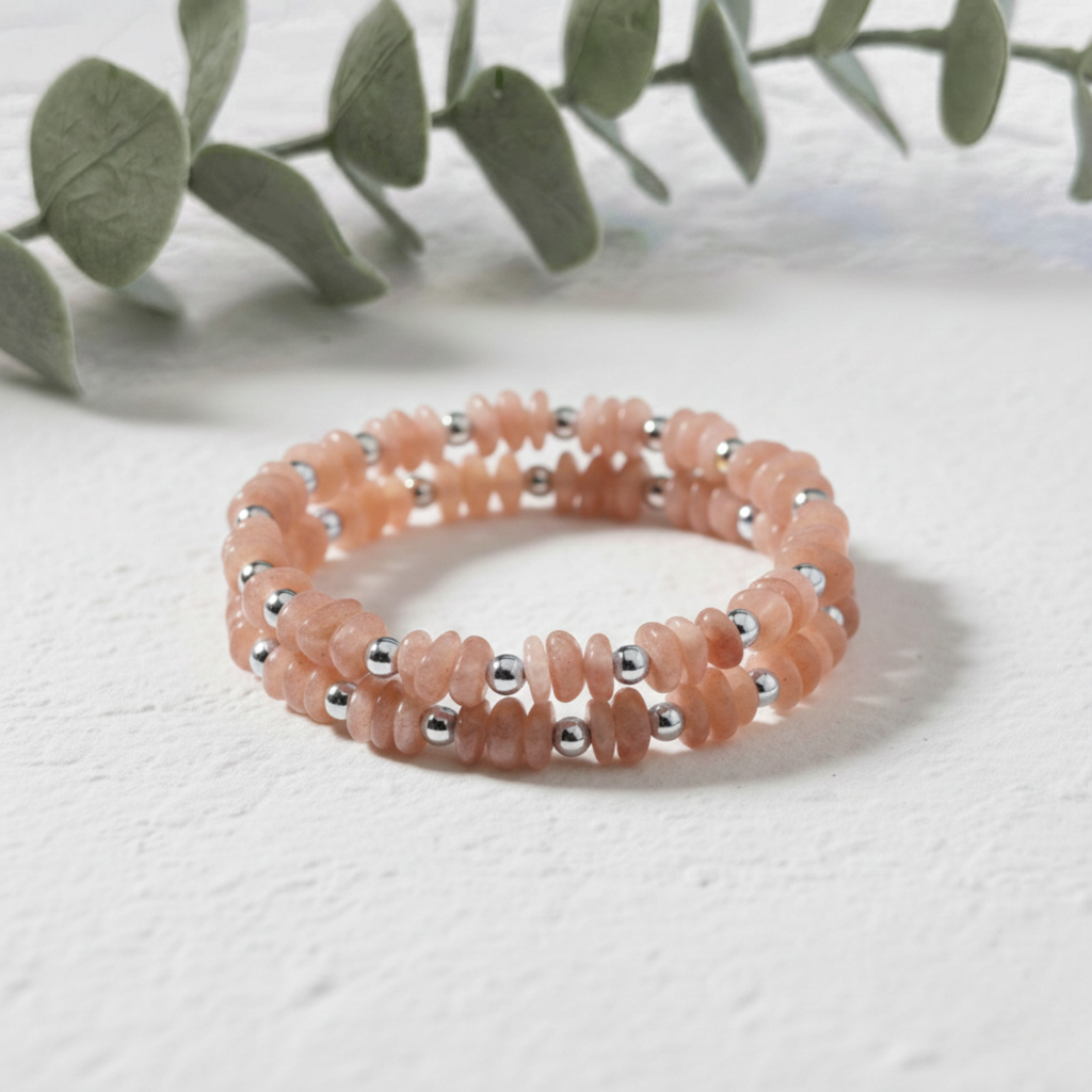 Peach Moonstone Bracelet Handmade with Sterling Silver or Gold Vermeil